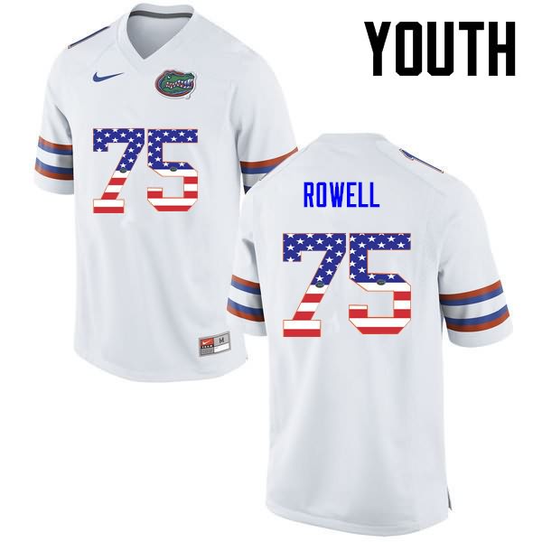 Youth NCAA Florida Gators Tanner Rowell #75 Stitched Authentic USA Flag Fashion Nike White College Football Jersey TOH6065KQ